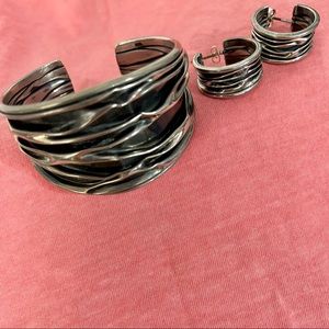 Sterling Silver Handmade cuff bracelet & earrings